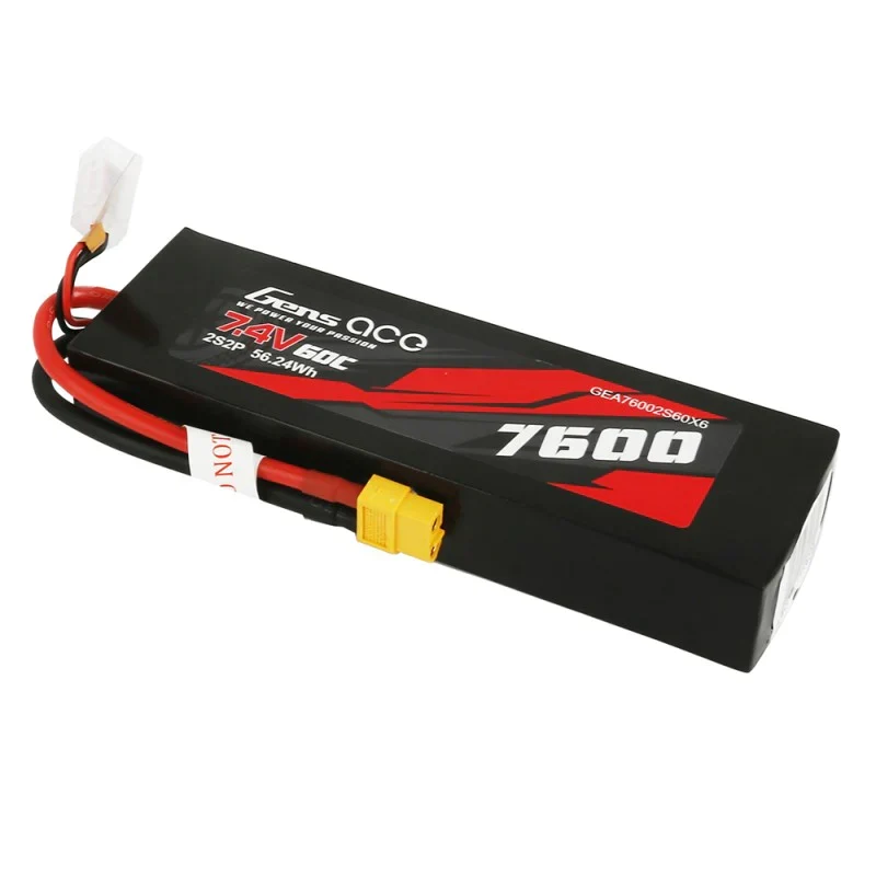 Gens Ace 7600mAh 7.4V 60C 2S2P Lipo Akku PC-Materialgehäuse mit XT60-Stecker