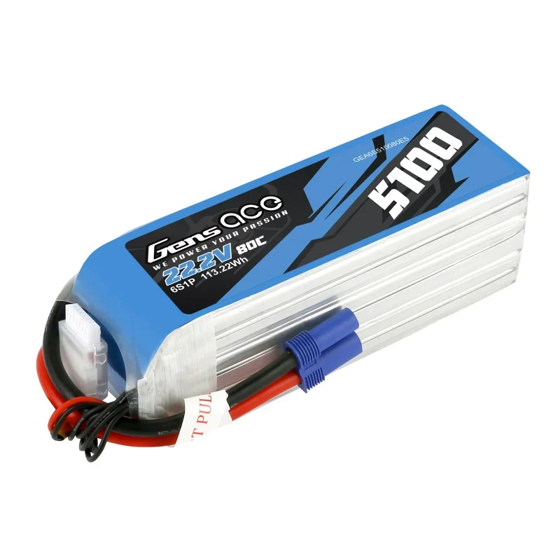 Gens Ace 5100mAh 80C 22,2V 6S1P Lipo-Akkupack mit EC5-Stecker