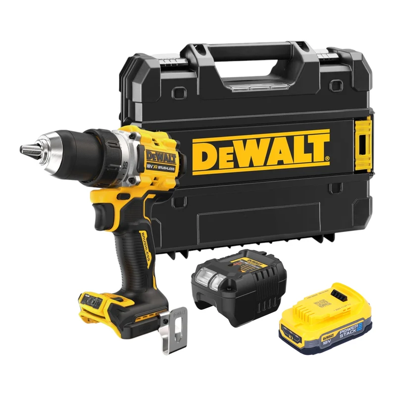 DeWalt DCD 800 E1T Akku Bohrschrauber 18 V 90 Nm Brushless + 1x Powerstack Akku 1,7 Ah + Ladegerät + TSTAK