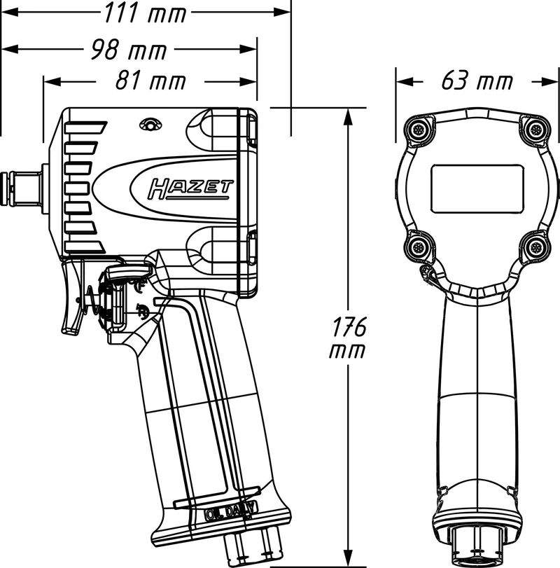 HAZET Druckluftschlagschrauber 9012M-1 12,5 mm (1/2 Zoll) A4-kt. 678 Nm – Jumbo Hammer Schlagwerk
