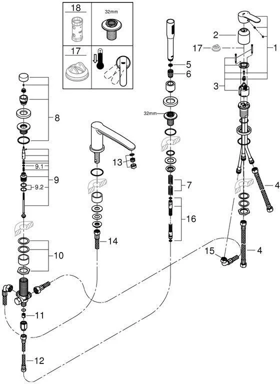 GROHE Eurostyle Cosmopolitan 4-Loch-Einhand-Wannenkombination – Chrom, mit Handbrause