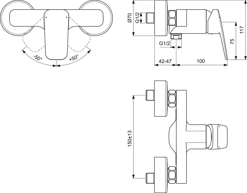Ideal Standard IS Armaturen-Bundle AP Ceratherm T25 Chrom – Komplettes Duschsystem