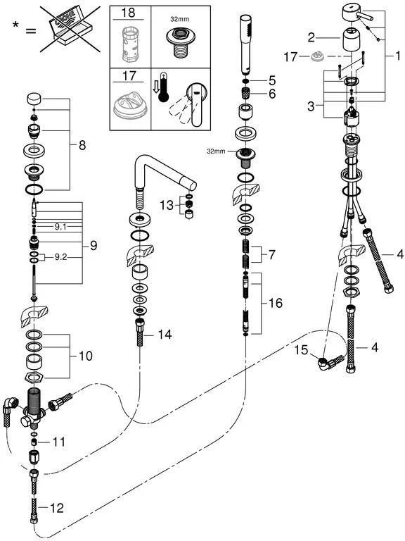 GROHE Concetto 4-Loch-Einhand-Wannenkombination Chrom – mit Euphoria Cosmopolitan Handbrause