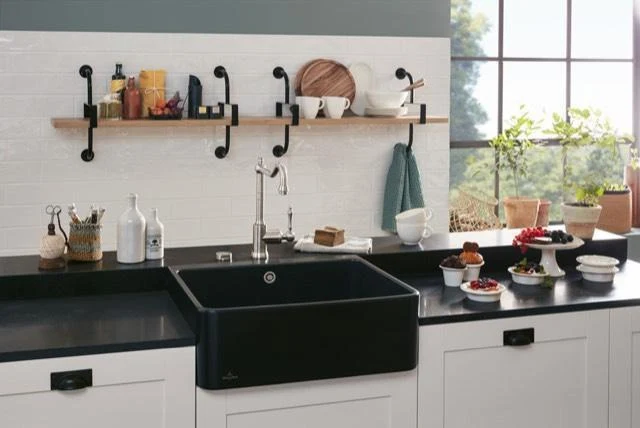 VILLEROY & BOCH Spülstein 60 X 595x500mm Spülbecken m.tig aus Keramik Ebony cplus