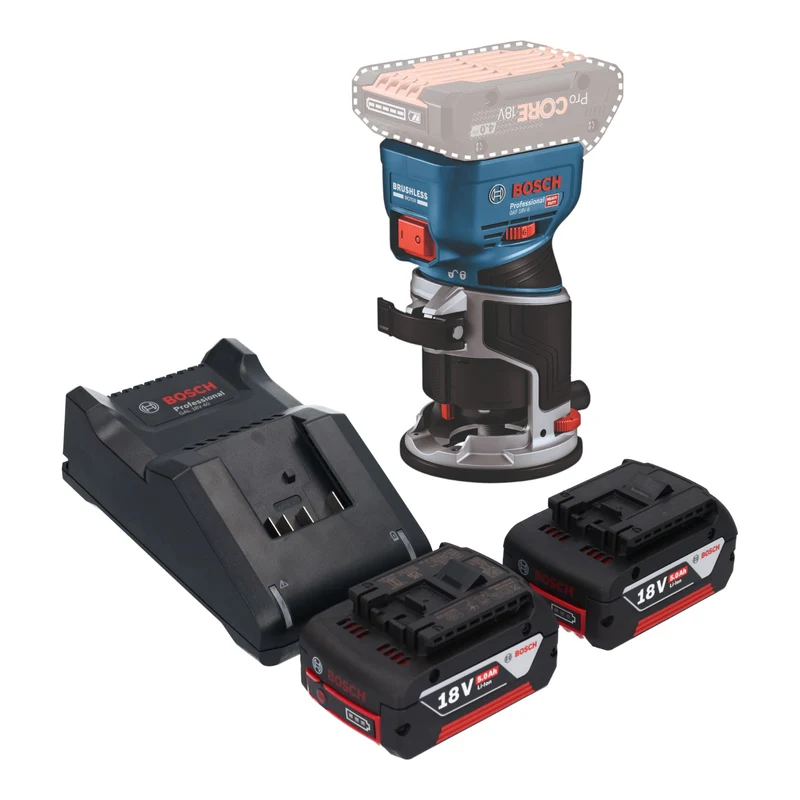 Bosch GKF 18V-8 Professional Akku Kantenfräse 18 V 8,0 mm Brushless + 2x Akku 5,0 Ah + Ladegerät