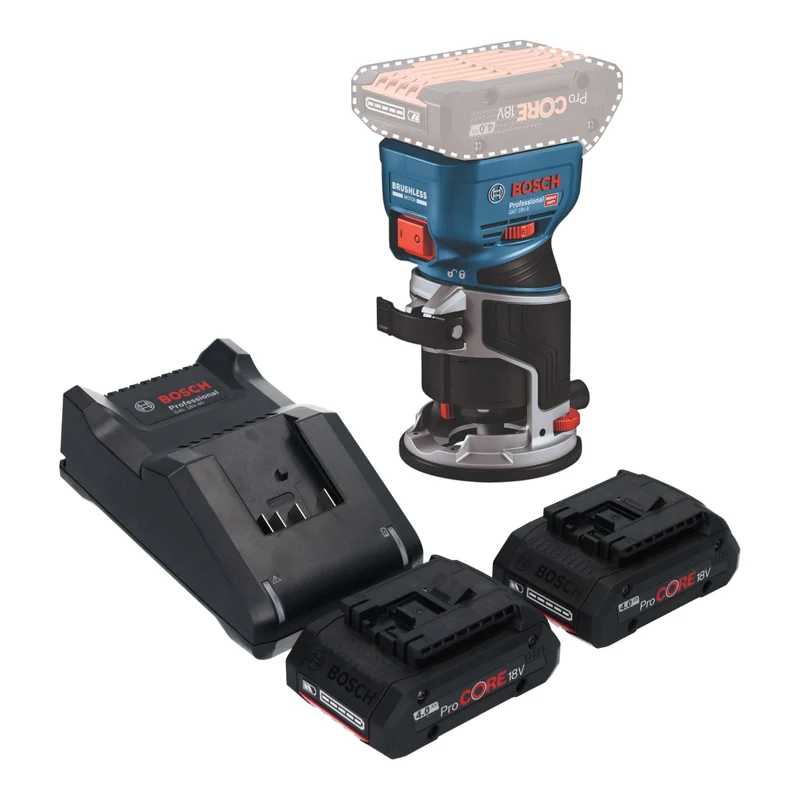 Bosch GKF 18V-8 Professional Akku Kantenfräse 18 V 8,0 mm Brushless + 2x ProCORE Akku 4,0 Ah + Ladegerät
