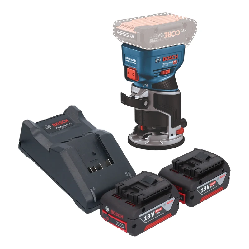 Bosch GKF 18V-8 Professional Akku Kantenfräse 18 V 8,0 mm Brushless + 2x Akku 4,0 Ah + Ladegerät