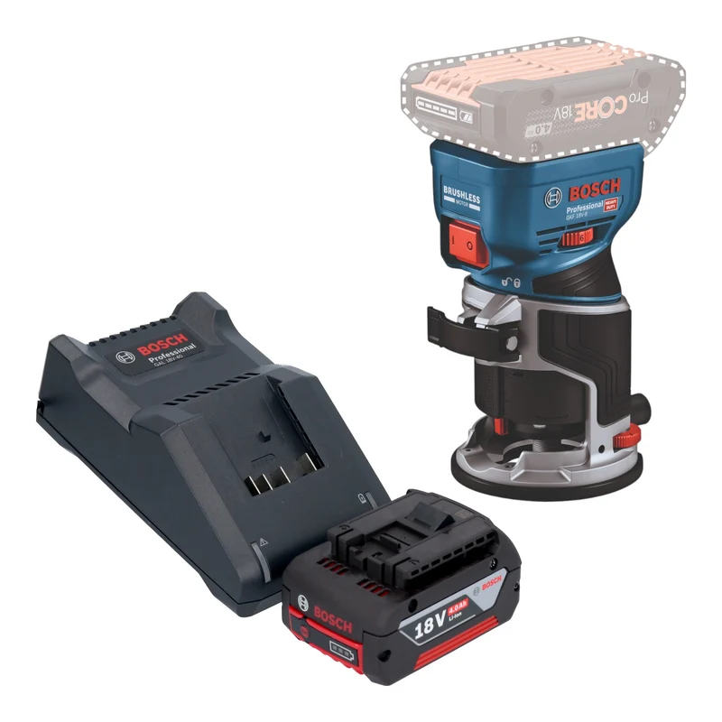 Bosch GKF 18V-8 Professional Akku Kantenfräse 18 V 8,0 mm Brushless + 1x Akku 4,0 Ah + Ladegerät