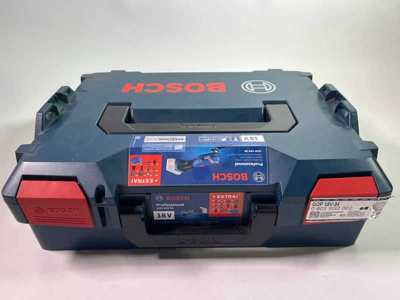 Bosch GOP 18V-34 Professional Akku Multi Cutter 18 V Starlock Plus ( 06018G2002 ) + 17 tlg. Zubehör + L-Boxx - Leicht Gebraucht