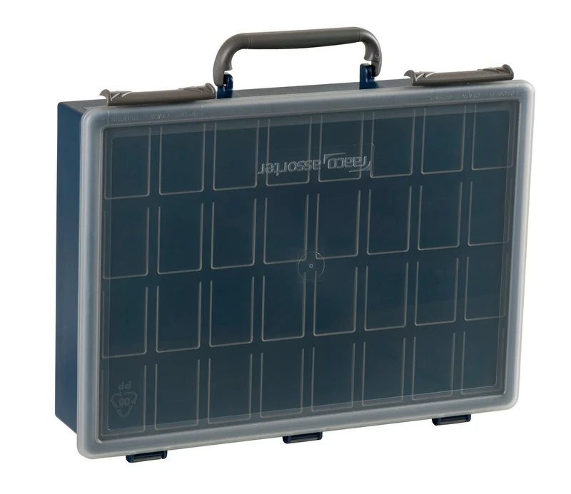 raaco Sortimentskasten Assorter 80 4x8-0, B.338xT.261xH.78mm, 5er-Pack, Unterteil dunkelblau, Deckel transparent