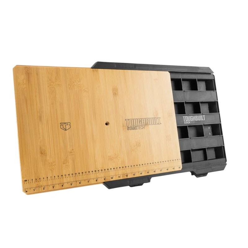 Toughbuilt STACKTECH TB-B1-A-10 Bambus Arbeitsplatte mit Maßanzeige 42,5 x 41 x 5 cm