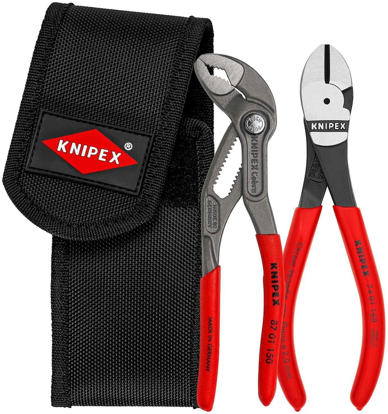 KNIPEX Zangensatz Minis 2-teilig mit Gürteltasche – Kraftseitenschneider & Wasserpumpenzange