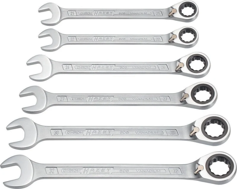 HAZET Knarrenringmaulschlüsselsatz 606/6-1, 6-teilig, SW 21-32 mm, abgewinkelt, 72 Zähne