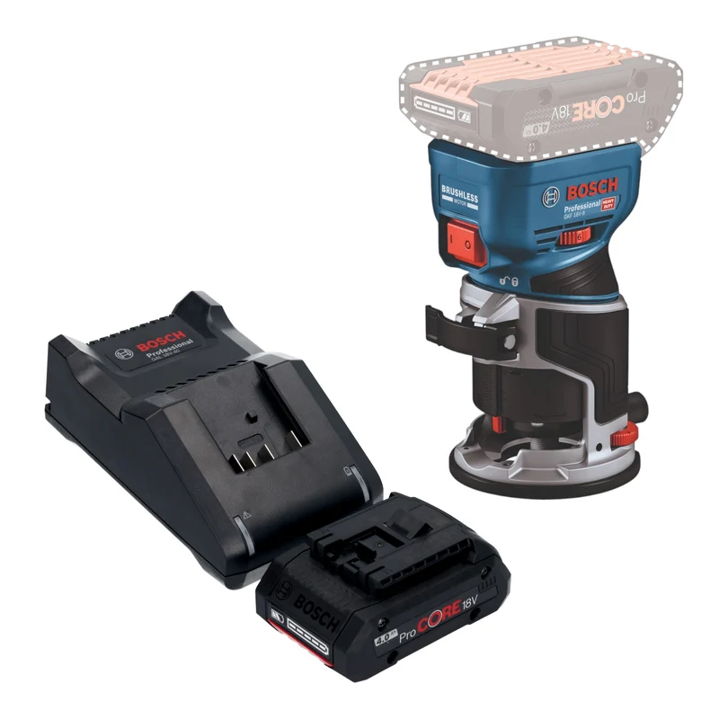 Bosch GKF 18V-8 Professional Akku Kantenfräse 18 V 8,0 mm Brushless + 1x ProCORE Akku 4,0 Ah + Ladegerät