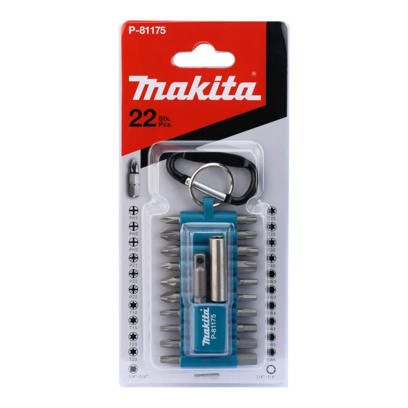 Makita Bit Set 22 teilig 25 mm mit Karabiner ( P-81175 ) Phillips / Pozidriv / Torx / 6-kant
