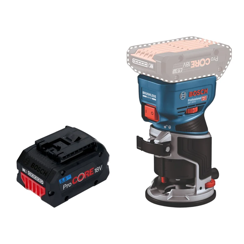 Bosch GKF 18V-8 Professional Akku Kantenfräse 18 V 8,0 mm Brushless + 1x ProCORE Akku 5,5 Ah - ohne Ladegerät