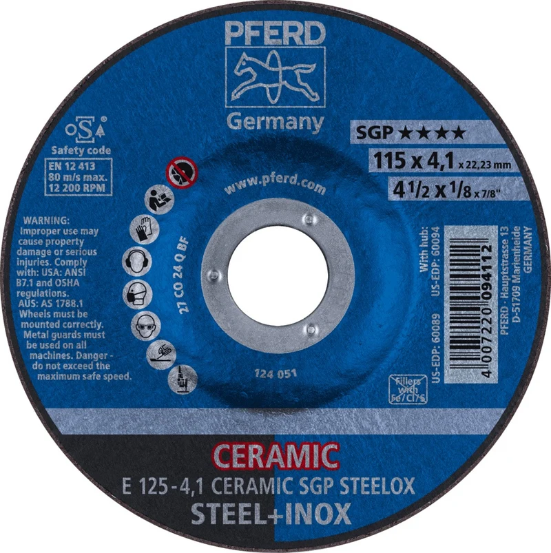 PFERD CERAMIC SGP STEELOX Schruppscheibe 125 mm – Keramikkorn für Edelstahl & Stahl