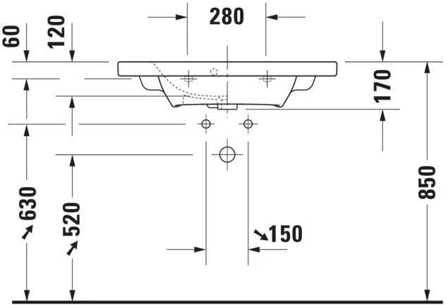 Duravit DuraStyle Möbelwaschtisch 785 mm mit Überlauf, 1 Hahnloch, WonderGliss, weiß