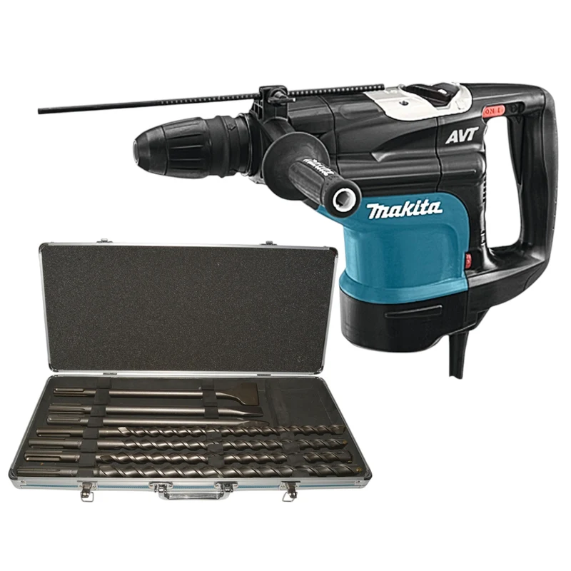 Makita HR 4510 C Kombihammer 1350 Watt SDS Max 9,4 J + 7 tlg. Bohrer und Meißel Set + Koffer
