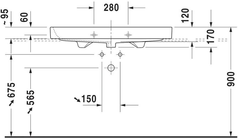 Duravit Möbelwaschtisch Happy D.2 1000x505mm weiß mit Überlauf und Hahnlochbank