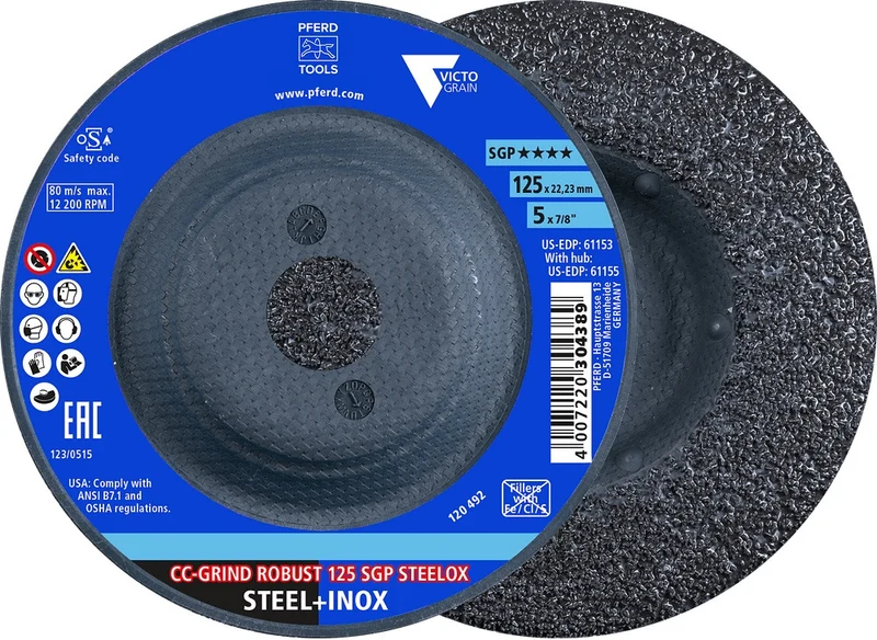 PFERD CC-GRIND-ROBUST SGP STEELOX Schleifscheibe 125 mm VICTOGRAIN für Stahl & Edelstahl