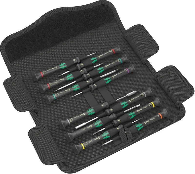 WERA Kraftform Micro 12 Electronics 1 Schraubendrehersatz 12-teilig Schlitz in Falttasche