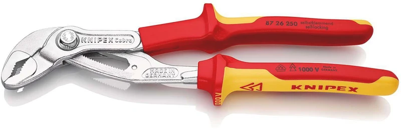 KNIPEX Wasserpumpenzange Cobra® 250 mm VDE-isoliert bis 1000 V – 24 Einstellpositionen, Spannweite 46 mm
