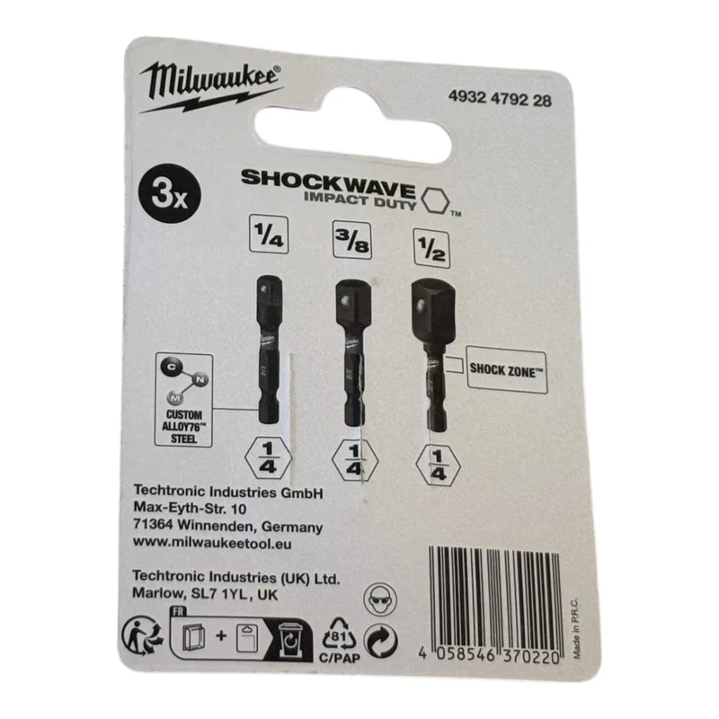 Millwaukee Shockwave Steckschlüsseleinsatz Adapter 1/4" / 3/8" / 1/2" 50 mm 3 tlg. ( 4932479228 )