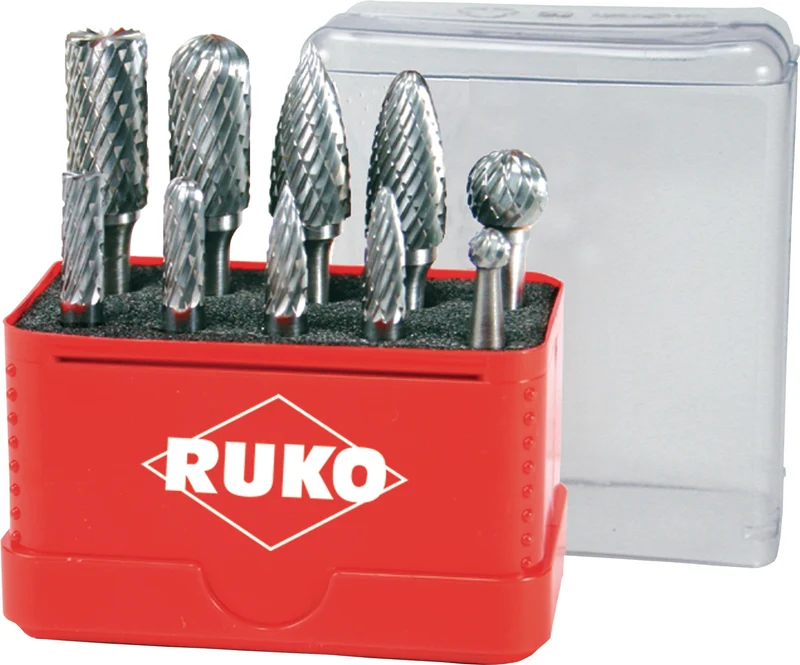 RUKO Frässtiftsatz 10-teilig Ø 6 mm HM Kreuzverzahnung für Stahl, Guss & Kunststoffe