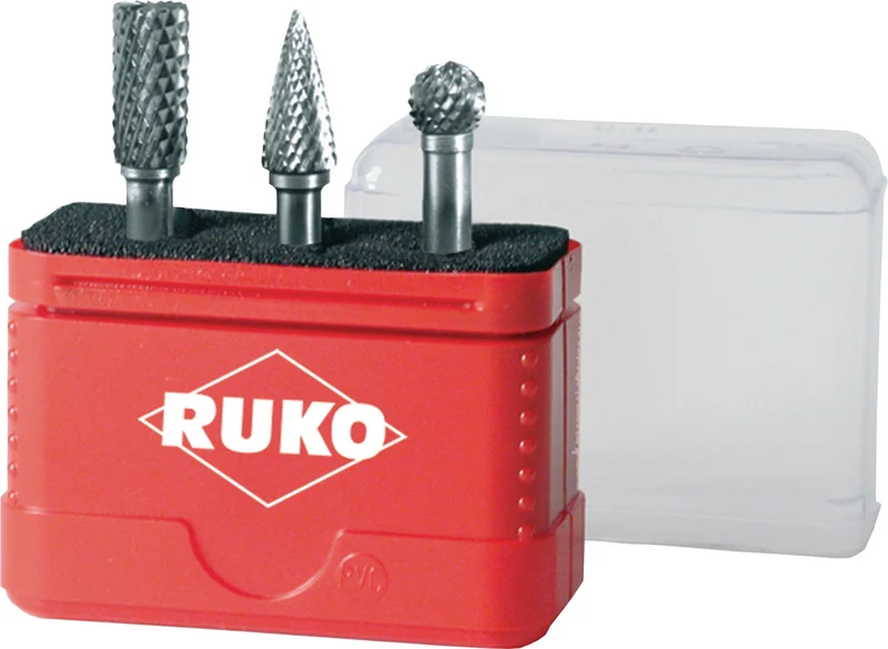 RUKO Frässtiftsatz 3-teilig Ø6 mm Hartmetall Kreuzverzahnung für Stahl, Guss & Kunststoff