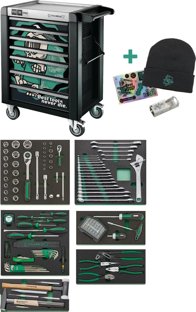 STAHLWILLE Werkzeugwagen 95/157QR NDE – 7 Schubladen, 157-teilig, 750 kg, Stahlblech