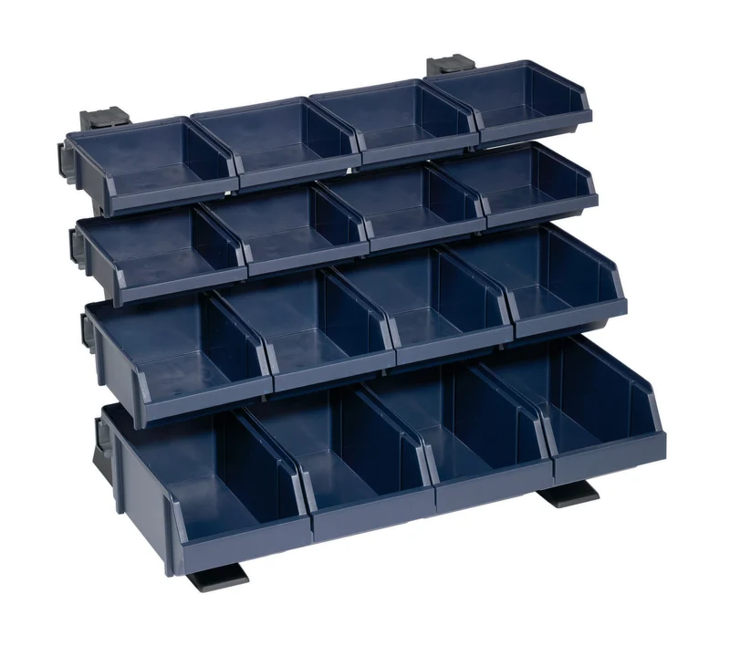 RAACO Sichtboxen-Tischständer Mix 500x360x388 mm mit 16 Boxen in 3 Größen – Dunkelblau