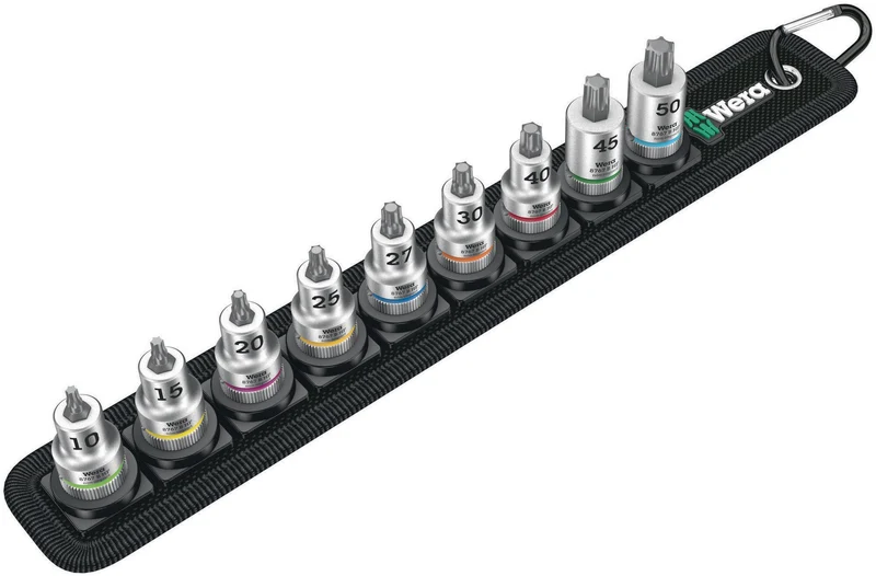 WERA Schraubendrehereinsatz-Set Belt B 3 Torx 9-teilig, Antrieb 10 mm (3/8 Zoll) – mit Haltefunktion