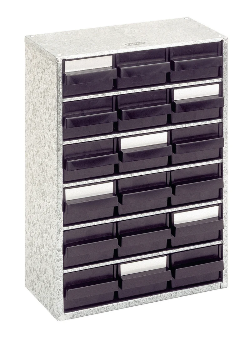 RAACO ESD Stahlmagazin 918-02 mit 18 Schubladen, leitfähig, inkl. Erdungskabel