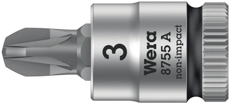 WERA Schraubendrehereinsatz 8755 A Pozidriv PZ 3, 1/4 Zoll Antrieb, 28 mm, mattverchromt