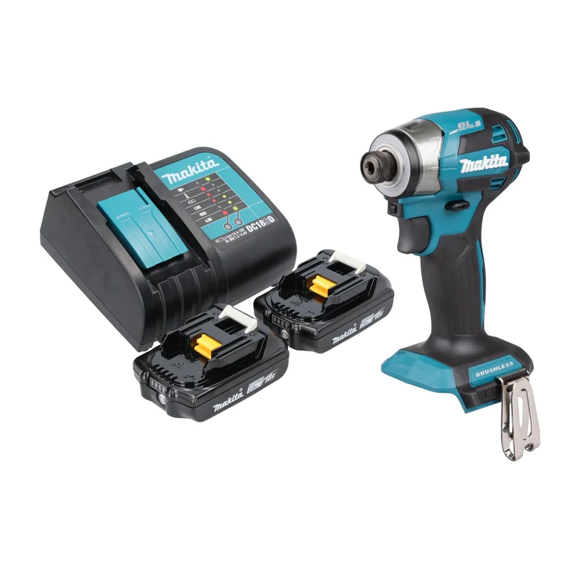 Makita DTD 173 SA Akku Schlagschrauber 18 V 180 Nm 1/4“ Brushless + 2x Akku 2,0 Ah + Ladegerät