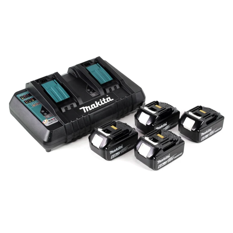 Makita DHR 281 PG4J Brushless Akku Bohrhammer 28 mm 2x 18 V für SDS-PLUS mit Schnellwechselfutter im Makpac + 4x 6,0 Ah Akku + Doppelladegerät