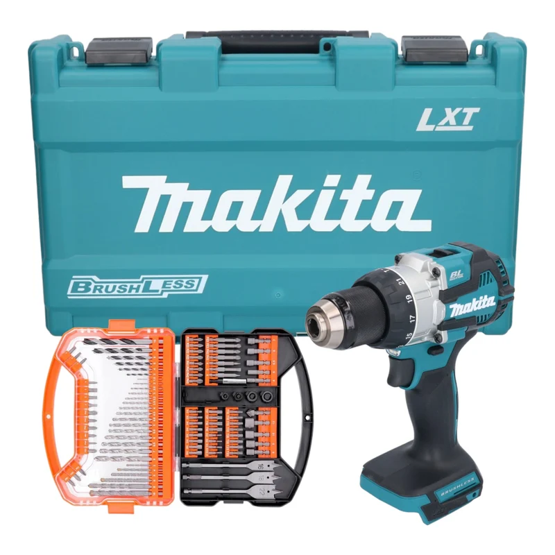 Makita DHP 489 Akku Schlagbohrschrauber ( 18 V 73 Nm Brushless ) inkl. Koffer + WellCut 101 tlg. Bit- und Bohrer Set