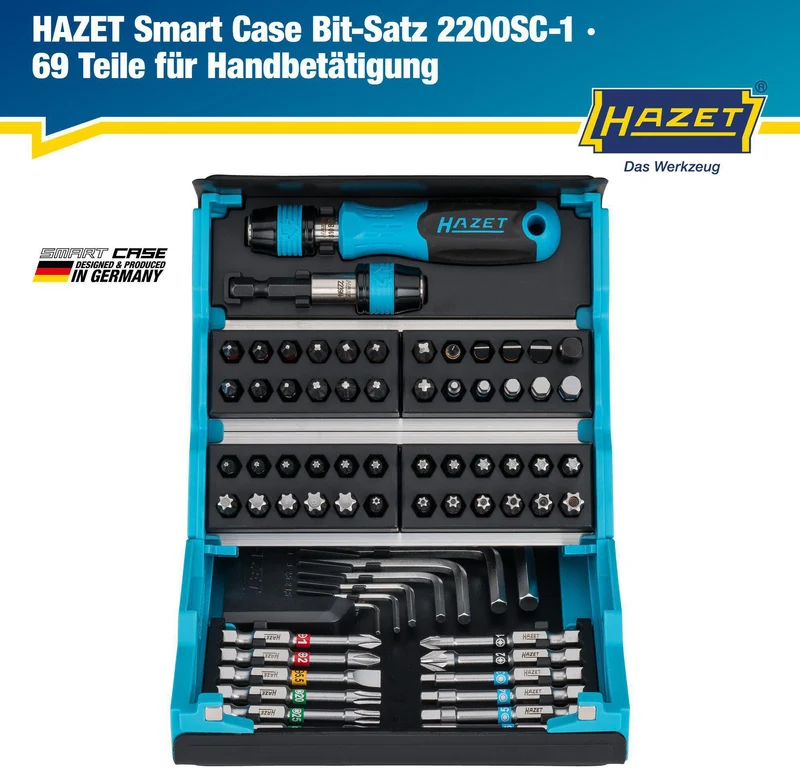 HAZET Bitsortiment SmartCase 2200SC-1 69-teilig Schlitz/PH/PZD/6Kt./TX/TX-Bo