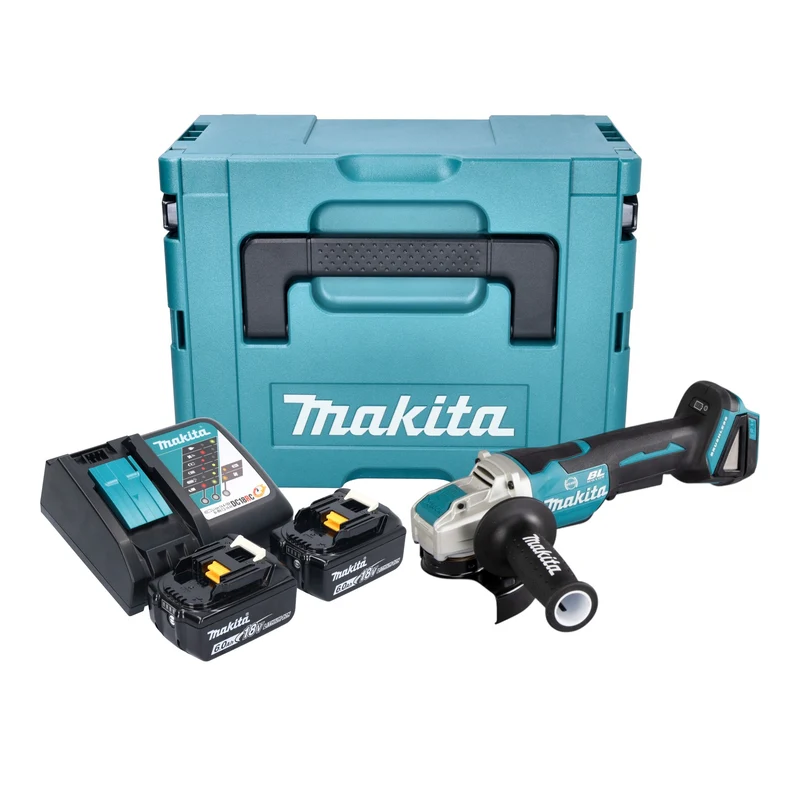 Makita DGA 520 RGJX1 Akku Winkelschleifer 18 V 125 mm X-LOCK Brushless + 2x Akku 6,0 Ah + Ladegerät + Makpac