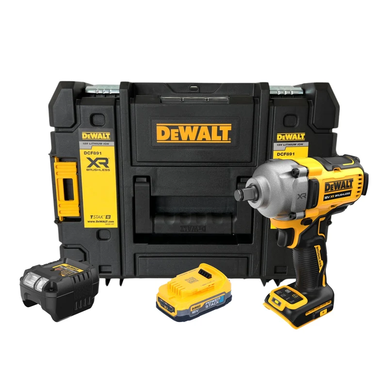 DeWalt DCF 891 E1T Akku Schlagschrauber 18 V 1084 Nm 1/2" Brushless + 1x Powerstack Akku 1,7 Ah + Ladegerät + TSTAK