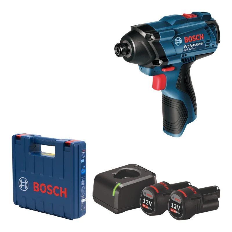Bosch GDR 120-LI Professional Akku Drehschlagschrauber 12 V 100 Nm ( 06019F0001 ) + 2x Akku 2,0 Ah + Ladegerät + Koffer