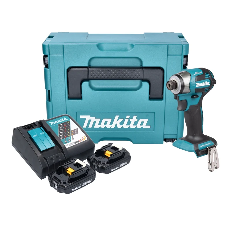 Makita DTD 173 RAJ Akku Schlagschrauber 18 V 180 Nm 1/4“ Brushless + 2x Akku 2,0 Ah + Ladegerät + Makpac