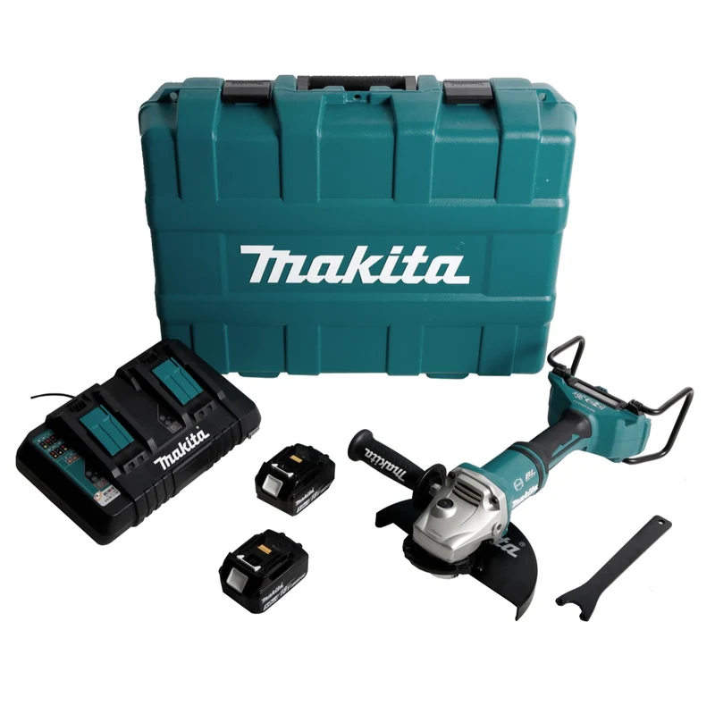 Makita DGA 900 PTKX2 Akku Winkelschleifer 36V ( 2x18V ) 230mm Brushless + 2x Akku 5,0Ah + Doppelladegerät + Ezynut + Koffer