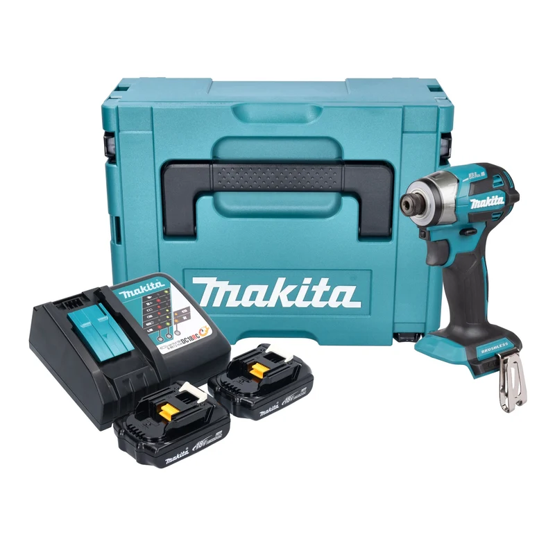 Makita DTD 173 RYJ Akku Schlagschrauber 18 V 180 Nm 1/4“ Brushless + 2x Akku 1,5 Ah + Ladegerät + Makpac