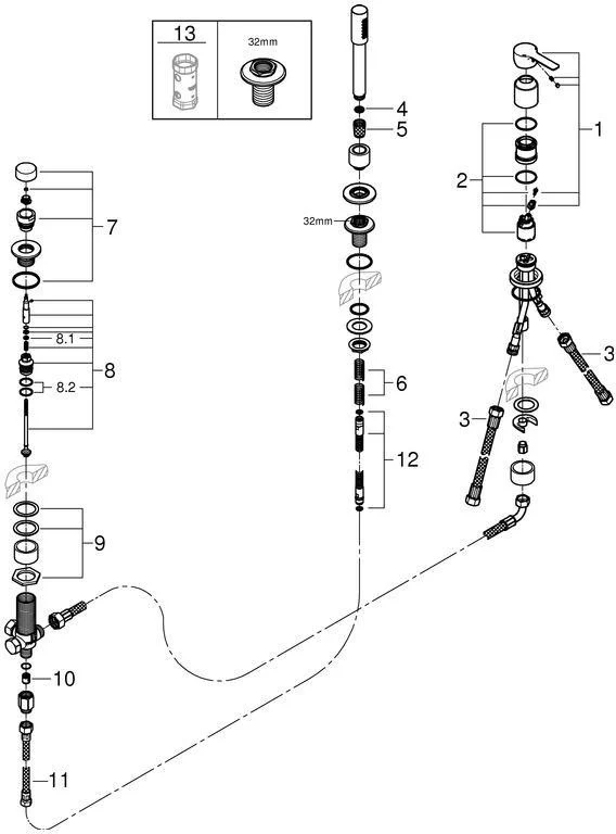 GROHE Lineare 3-Loch-Einhand-Wannenkombination mit Stabhandbrause, 245 mm, Chrom
