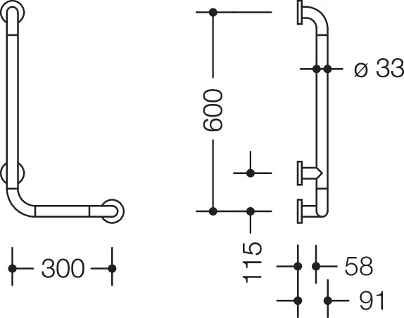 HEWI Winkelgriff Serie 801, 300 x 600 mm