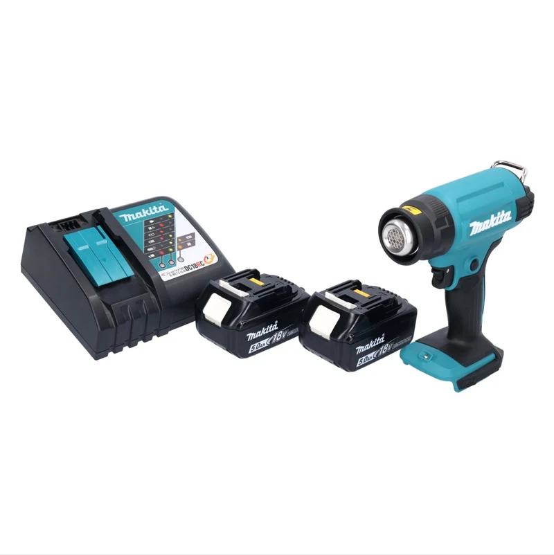 Makita DHG 180 RT Akku Heißluftgebläse 18 V 550 °C + 2x Akku 5,0 Ah + Ladegerät