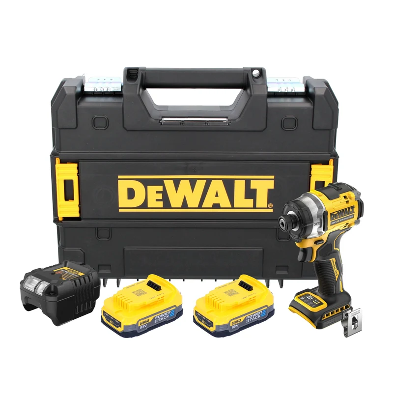 DeWalt DCF 860 E2T Akku Schlagschrauber 18 V 282 Nm 1/4" Brushless + 2x Powerstack Akku 1,7 Ah + Ladegerät + TSTAK