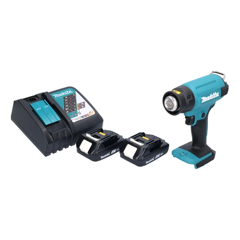 Makita DHG 180 RA Akku Heißluftgebläse 18 V 550 °C + 2x Akku 2,0 Ah + Ladegerät